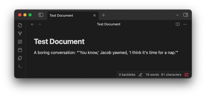 A sample document after pasting, where the quote has been surrounded by quotation marks and the double quotes within it have been replaced with single quotes