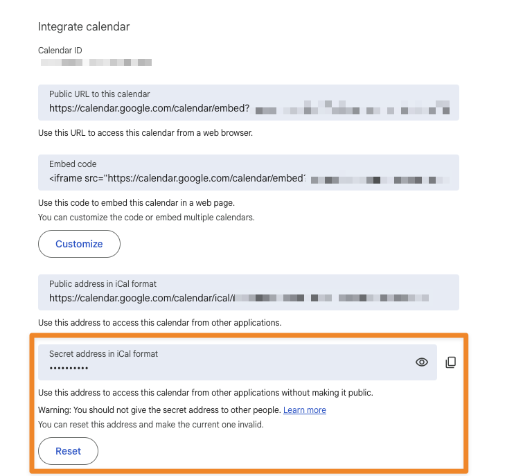 Google Calendar iCal URL