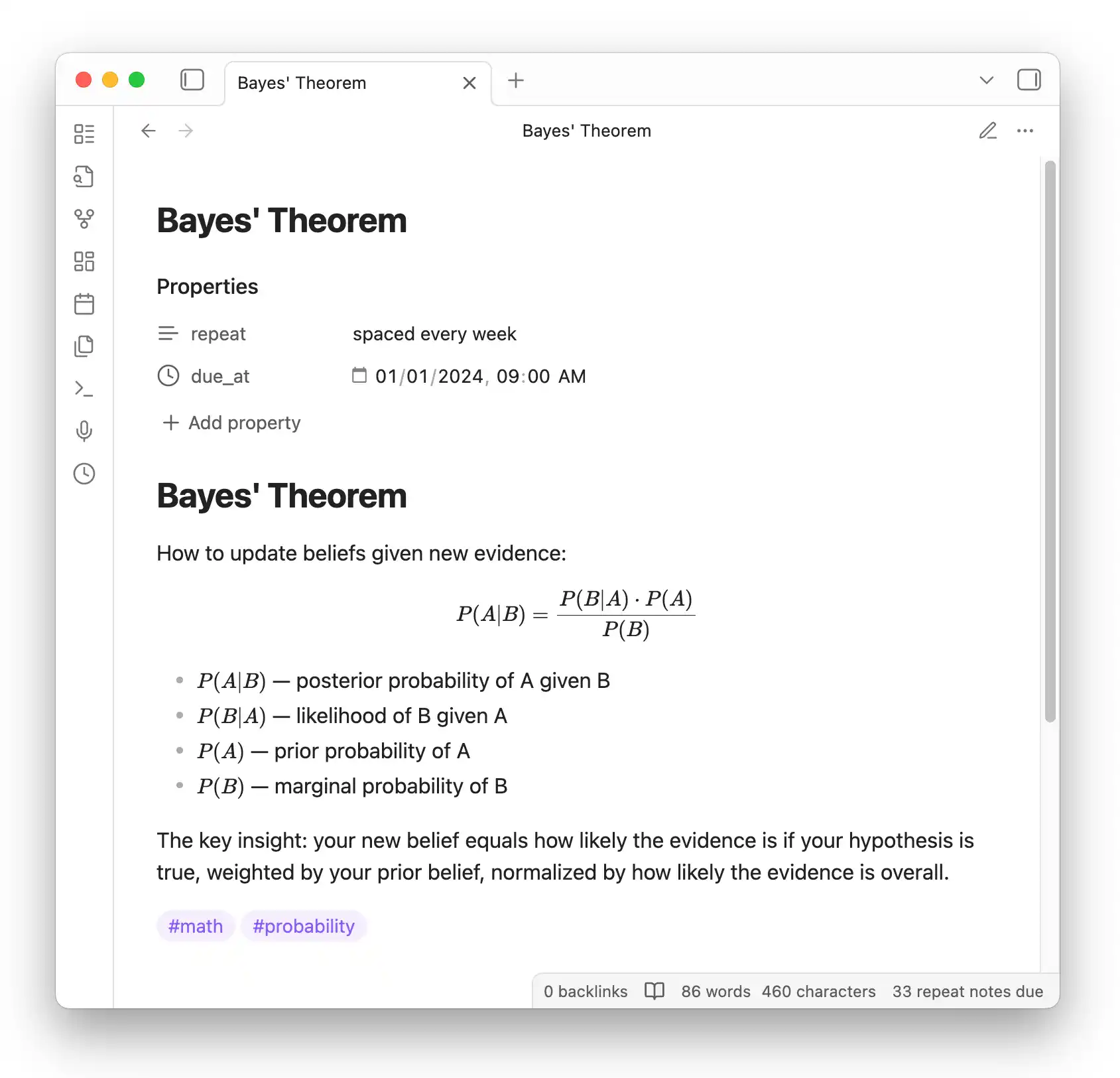 A note with repeat properties