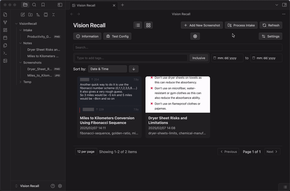 Vision Recall Obsidian Plugin Demo